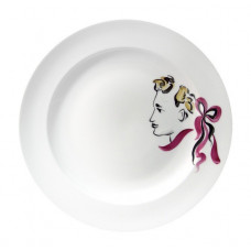 Speiseteller, Gestreute Silhouetten,schwarz gezeichn.u.farbig ausgelegt,weißer Rand, 25 cm