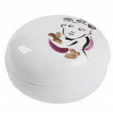 Dose, Gestreute Silhouetten,schwarz gezeichn.u.farbig ausgelegt,weißer Rand, ø 13 cm