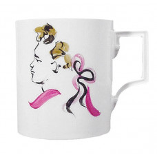 Kaffeebecher, Gestreute Silhouetten,schwarz gezeichn.u.farbig ausgelegt,weißer Rand, V 0,25 l