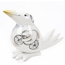 Spaßvogel aufschauend, Spaßvogel, farbig, Motiv Radfahrer