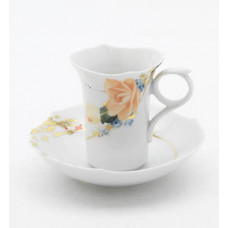 Mokkatasse m.U., Begonie, farbig, Goldstrukturen, weißer Rand, V 0,09 l