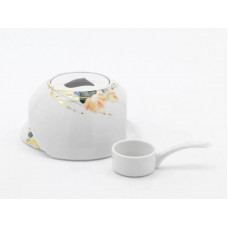 Stövchen Wellenspiel, Begonie, farbig, Goldstrukturen, weißer Rand, ø 16 cm