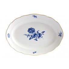 Platte, oval, Blumenbukett, kobaltblau, Goldrand, Aquatinta, L 35 cm