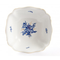 Sch&uuml;ssel, eckig, Blumenbukett, kobaltblau, Goldgr&auml;ser, Goldrand, Aquatinta, L 26 cm