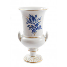 Vase, Blumenbukett, kobaltblau, Goldgräser, Goldrand, Aquatinta, H 18,5 cm