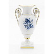 Vase, Blumenbukett, kobaltblau, Goldgräser, Goldrand, Aquatinta, H 22 cm