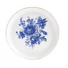 Wandschale, Blumenbukett, kobaltblau, Goldgräser, Goldrand, Aquatinta,