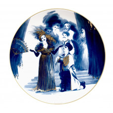 Wandschale, Jahresschale 2006, Die lustige Witwe, Schrift, Goldrand, Aquatinta