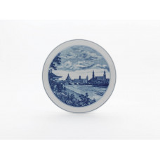 Wandschale, Dresden, Silhouette mit Frauenkirche, blauer Faden, Aquatinta,