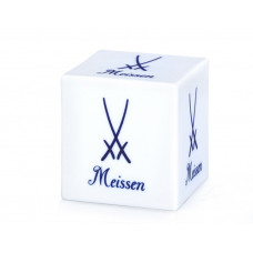Würfel, Markenzeichen Meissen, 1 Schwert m.Schriftzug, weißer Rand, Aquatinta
