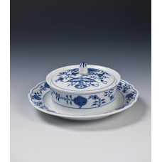 Butterdose 2-teilig, Zwiebelmuster, kobaltblau, weißer Rand, 18 cm
