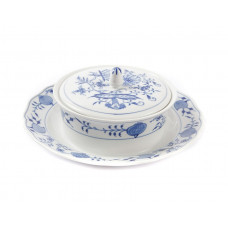 Butterdose 2-teilig, Zwiebelmuster, kobaltblau, weißer Rand, 20 cm