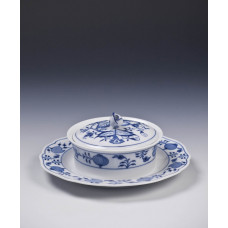 Butterdose 2-teilig, Zwiebelmuster, kobaltblau, weißer Rand, 17 cm