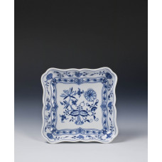Beilageschale viereckig, Zwiebelmuster, kobaltblau, weißer Rand, L 17,5 cm
