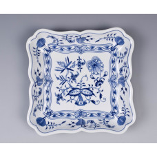 Beilageschale viereckig, Zwiebelmuster, kobaltblau, weißer Rand, L 22 cm