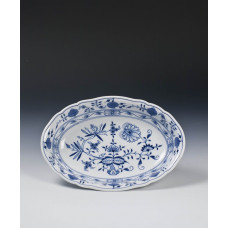 Beilageschale oval, Zwiebelmuster, kobaltblau, weißer Rand, L 25 cm