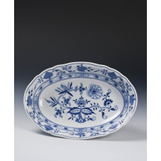 Beilageschale oval, Zwiebelmuster, kobaltblau, weißer Rand, 26,5 cm