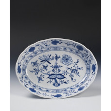 Beilageschale oval, Zwiebelmuster, kobaltblau, weißer Rand, 33 cm