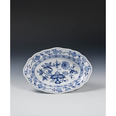 Beilageschale oval, Zwiebelmuster, kobaltblau, weißer Rand, 24 cm