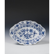 Beilageschale oval, Zwiebelmuster, kobaltblau, weißer Rand, L 26 cm