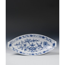 Beilageschale oval, Zwiebelmuster, kobaltblau, weißer Rand, L 33 cm