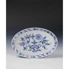 Platte, oval, Zwiebelmuster, kobaltblau, wei&szlig;er Rand, 27 cm