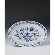 Platte, oval, Zwiebelmuster, kobaltblau, wei&szlig;er Rand, L 29 cm