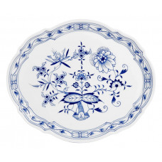 Platte, oval, Zwiebelmuster, kobaltblau, wei&szlig;er Rand, L 27 cm