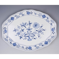 Platte, oval, Zwiebelmuster, kobaltblau, wei&szlig;er Rand, 43 cm