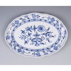 Platte, oval, Zwiebelmuster, kobaltblau, wei&szlig;er Rand, L 28,5 cm
