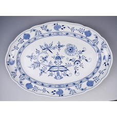 Platte, oval, Zwiebelmuster, kobaltblau, wei&szlig;er Rand, L 50 cm