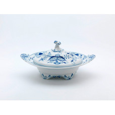 Gemüsenapf, ov., Zwiebelmuster, kobaltblau, weißer Rand, 34 cm