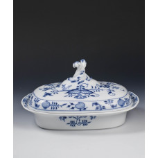 Gemüsenapf, eck., Zwiebelmuster, kobaltblau, weißer Rand, 28 cm