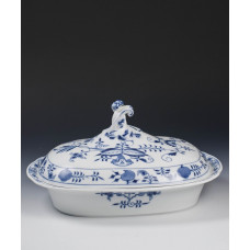 Gemüsenapf, eck., Zwiebelmuster, kobaltblau, weißer Rand, 32,5 cm