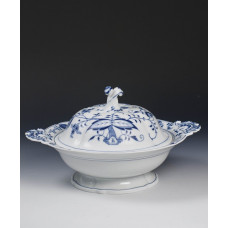 Gemüsenapf, rund, Zwiebelmuster, kobaltblau, weißer Rand, 33 cm