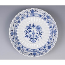 Beilageschale rund,gemuschelt, Zwiebelmuster, kobaltblau, weißer Rand, ø 21 cm