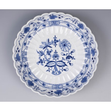 Beilageschale rund,gemuschelt, Zwiebelmuster, kobaltblau, weißer Rand, ø 22 cm