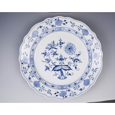 Sch&uuml;ssel, flach, Zwiebelmuster, kobaltblau, wei&szlig;er Rand, 40 cm