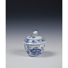 Zuckerdose mit Rose, Zwiebelmuster, kobaltblau, weißer Rand