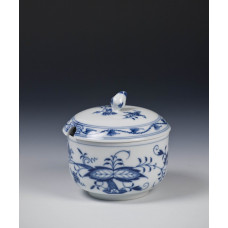 Zuckerdose m.A., Zwiebelmuster, kobaltblau, weißer Rand, 11 cm