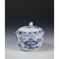 Zuckerdose m.A., Zwiebelmuster, kobaltblau, weißer Rand, 12 cm