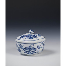 Zuckerdose, oval, Zwiebelmuster, kobaltblau, weißer Rand, 10 cm
