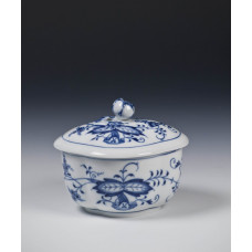 Zuckerdose, oval, Zwiebelmuster, kobaltblau, weißer Rand, 11 cm