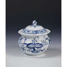 Zuckerdose, Zwiebelmuster, kobaltblau, weißer Rand, 12 cm