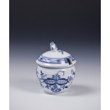Zuckerdose m.A., Zwiebelmuster, kobaltblau, weißer Rand, 8 cm