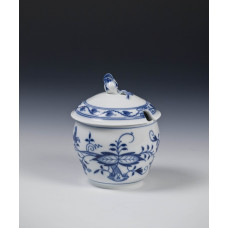 Zuckerdose m.A., Zwiebelmuster, kobaltblau, weißer Rand, 9 cm