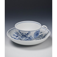 Milchkaffeetasse, Zwiebelmuster, kobaltblau, weißer Rand, H 10 cm