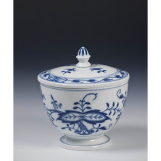 Zuckerdose, Zwiebelmuster, kobaltblau, weißer Rand, 12 cm