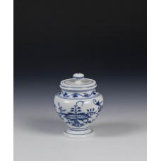 Zuckerdose, Zwiebelmuster, kobaltblau, weißer Rand, 8,5 cm