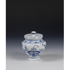 Zuckerdose, Zwiebelmuster, kobaltblau, weißer Rand, 10 cm